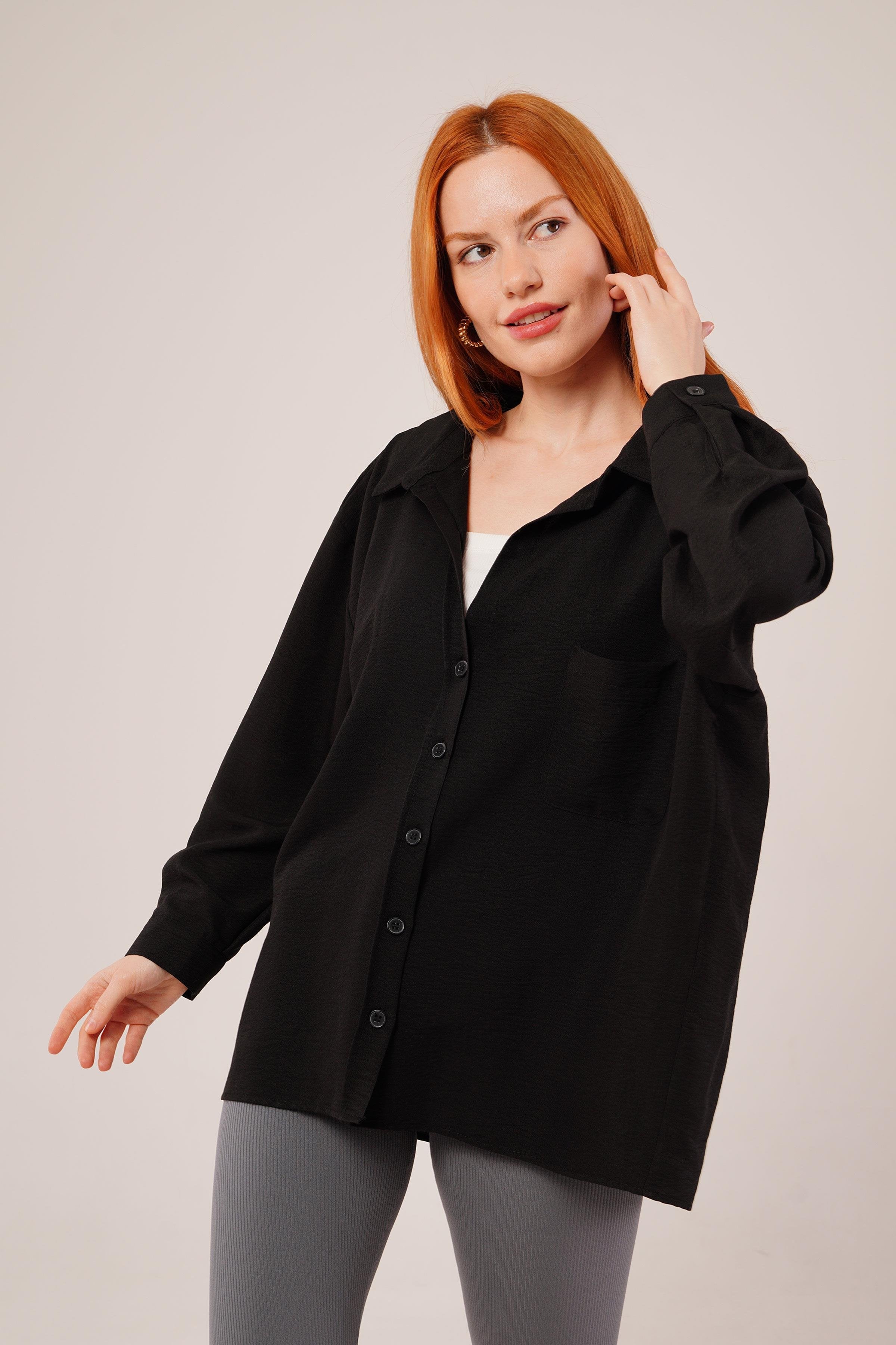 Basic Oversize Siyah Toptan Gömlek
