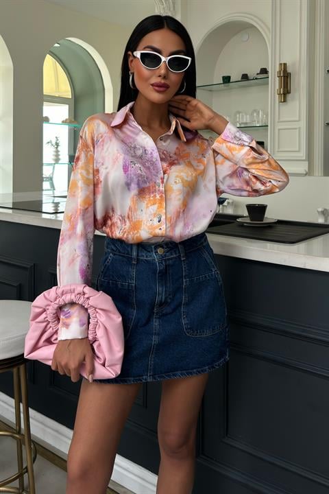 Batik Desenli Saten Gömlek 3409