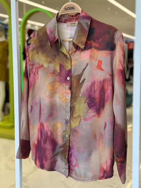 Batik Desenli Saten Gömlek 3445