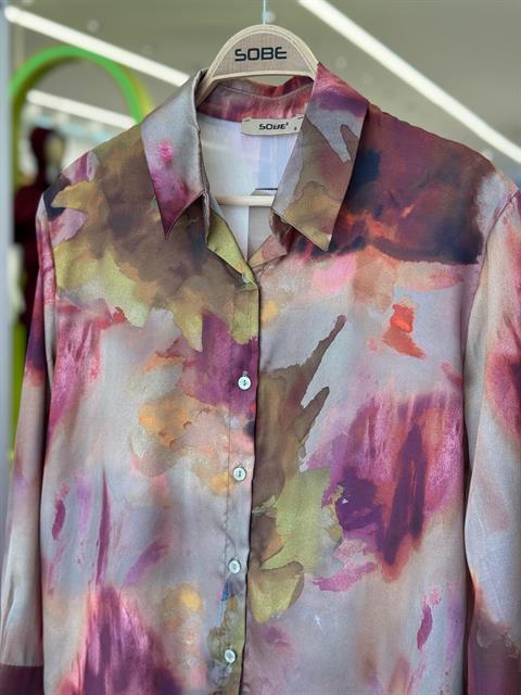 Batik Desenli Saten Gömlek 3445