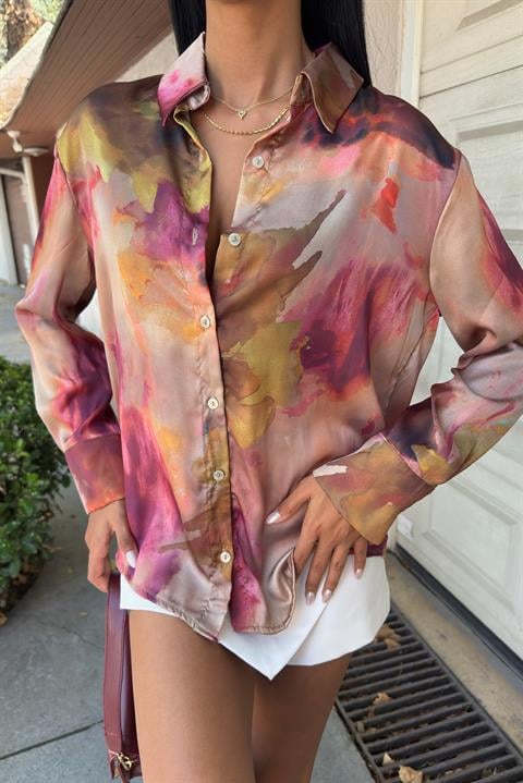 Batik Desenli Saten Gömlek 3445