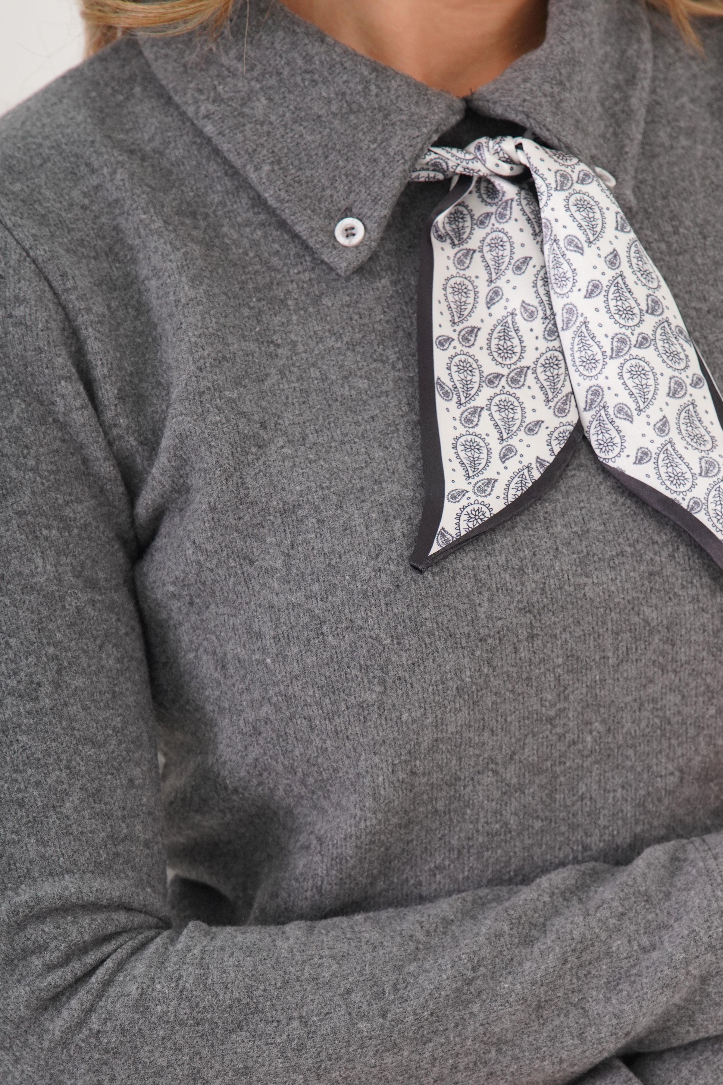 Yakası Fularlı Toptan Antrasit Bluz