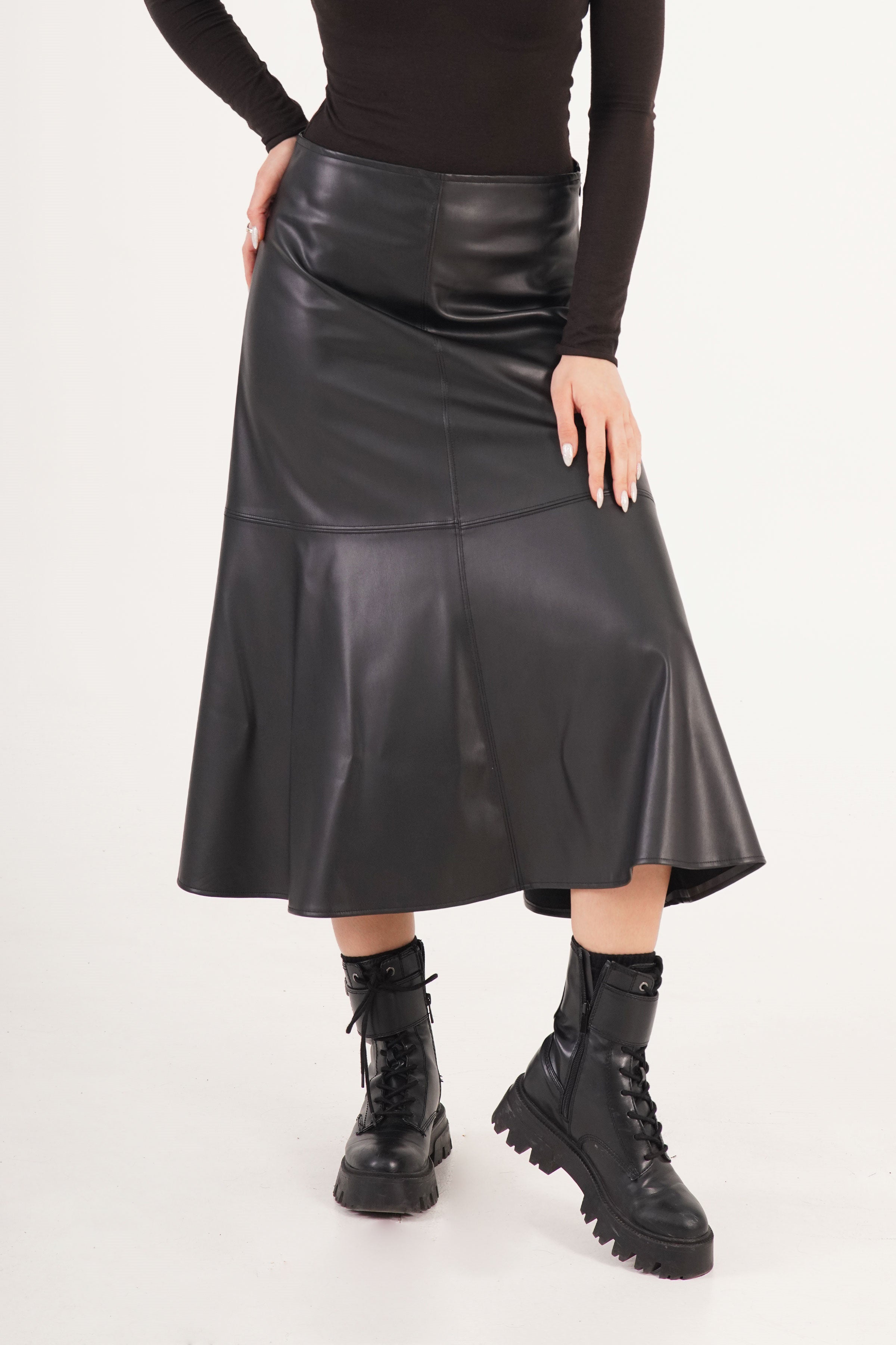 Dikiş Detaylı Basic Toptan Siyah Etek