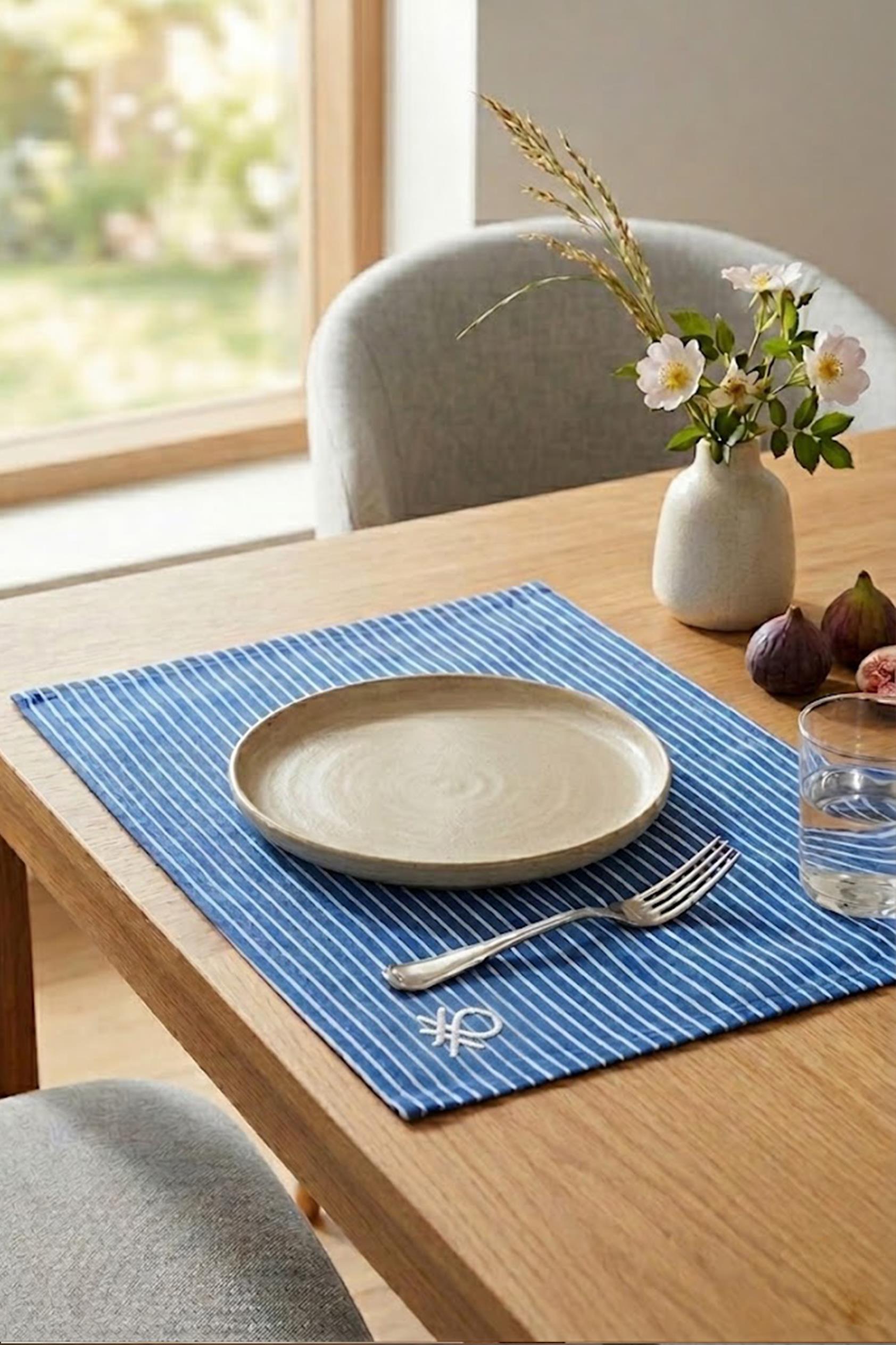 Be-28460-Bl Mavi Amerikan Servis Çizgili 4 Lü 33,50 Cm