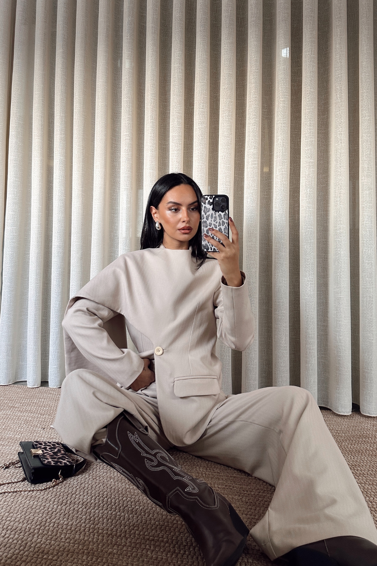 Bej Massim Model Şal Yaka Ceket Pantolon Takım