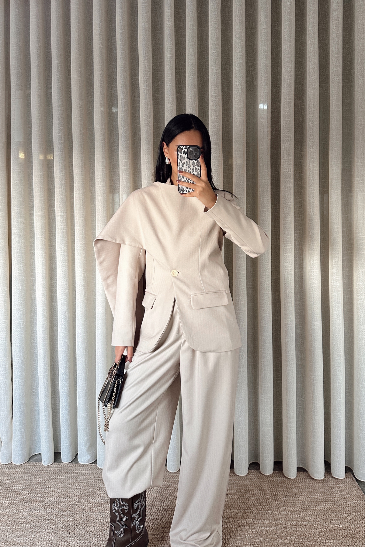 Bej Massim Model Şal Yaka Ceket Pantolon Takım