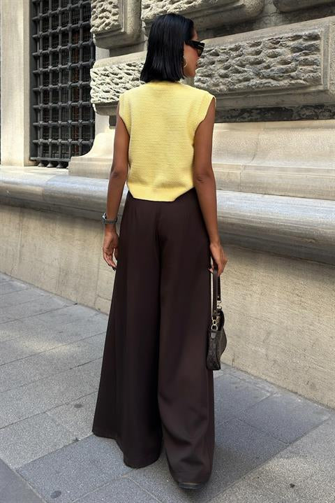 Bel Bağlama Detaylı Pileli Salaş Pantolon 0084