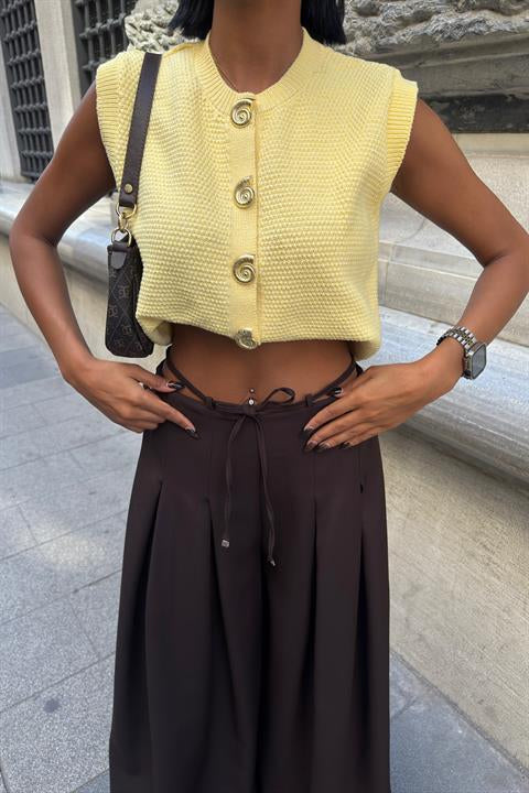 Bel Bağlama Detaylı Pileli Salaş Pantolon 0084