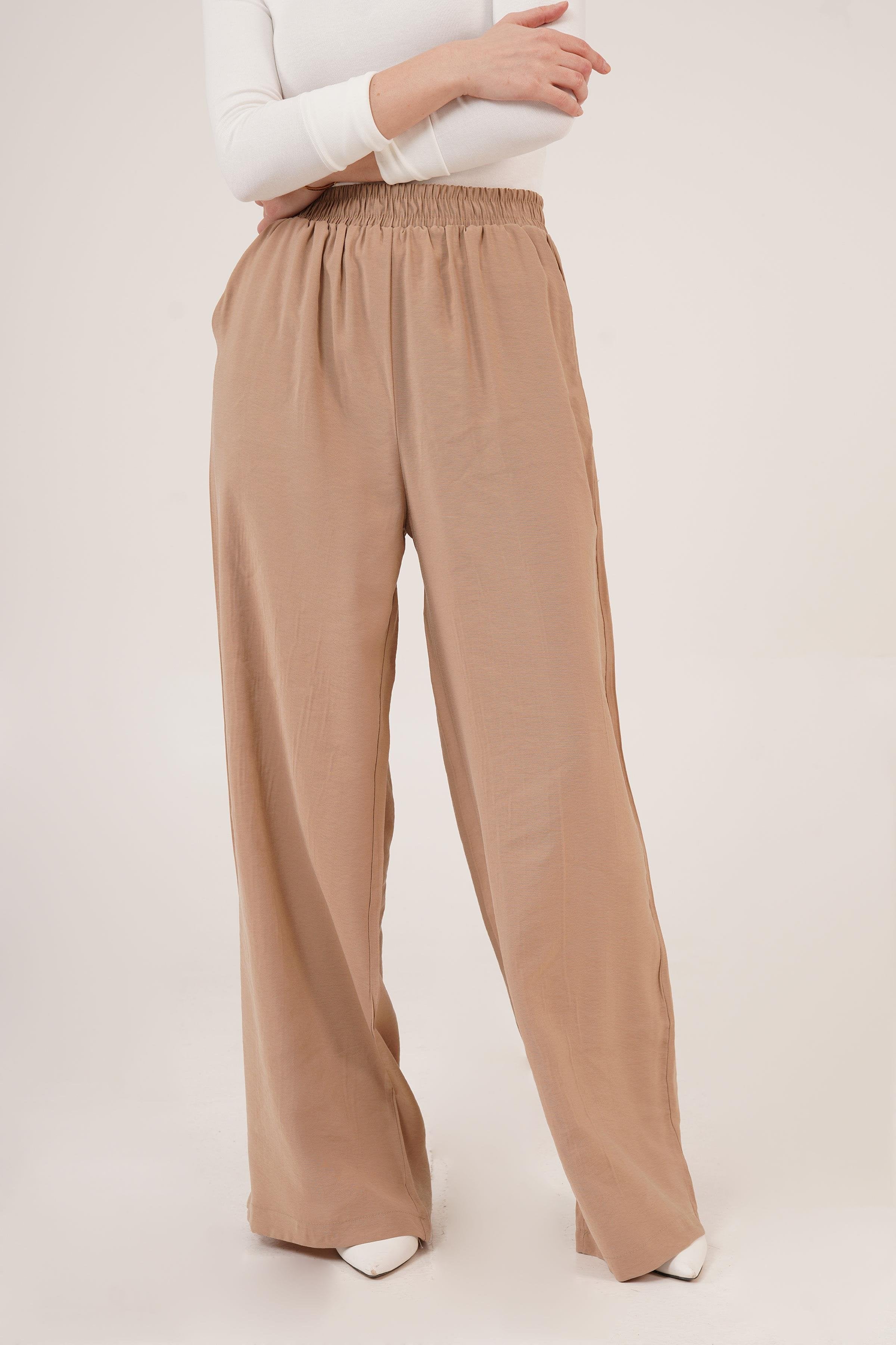 Bel Lastikli Çift Cepli Camel Toptan Pantolon Camel S