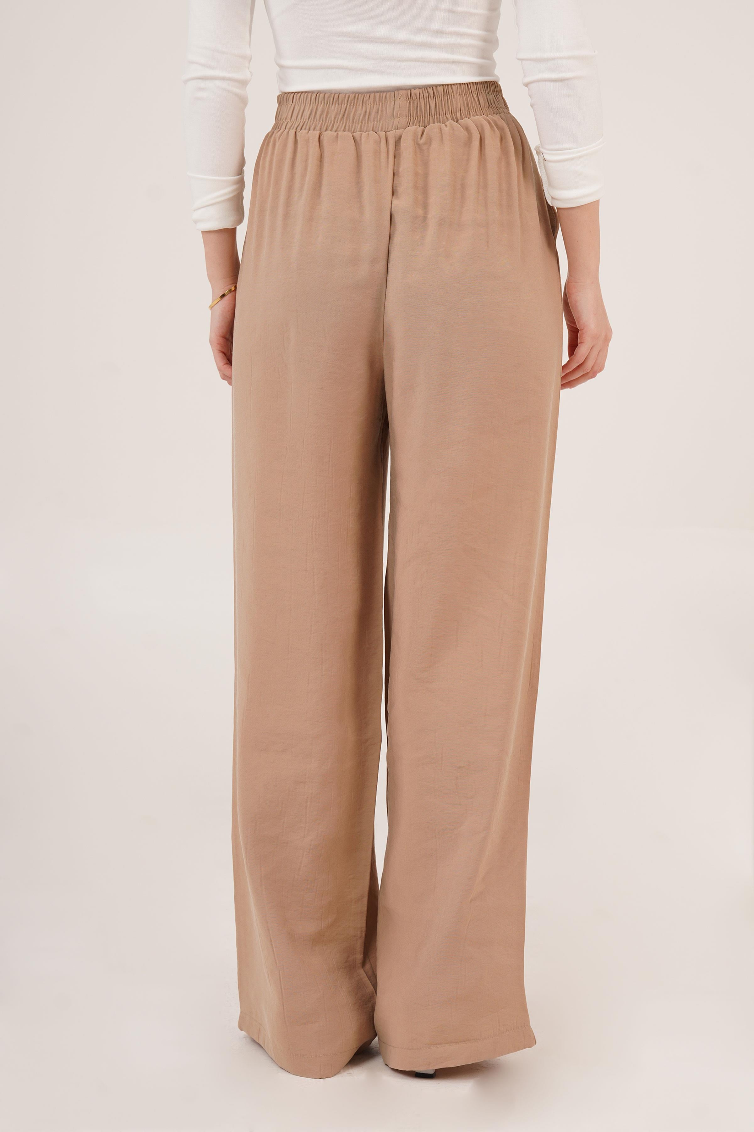 Bel Lastikli Çift Cepli Camel Toptan Pantolon