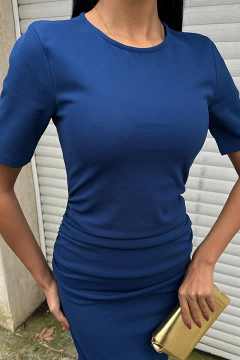 Beli Büzgülü Midi Elbise 2853