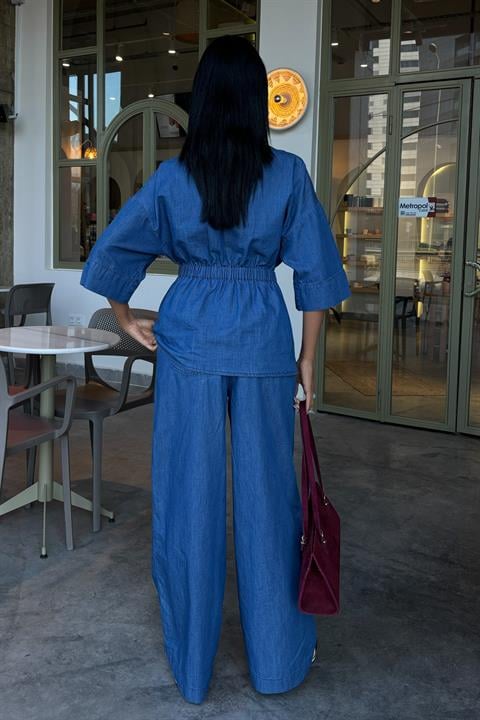 Beli Lastikli ve Kuşaklı Denim Takım 10021