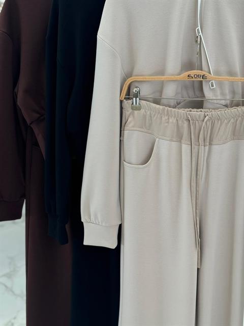 Beli Saten Detaylı Kapüşonlu Modal Takım 10242