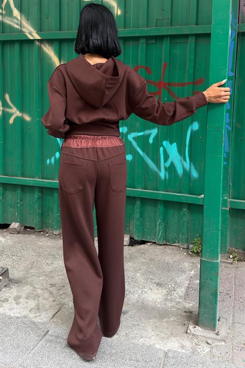 Beli Saten Detaylı Kapüşonlu Modal Takım 10242