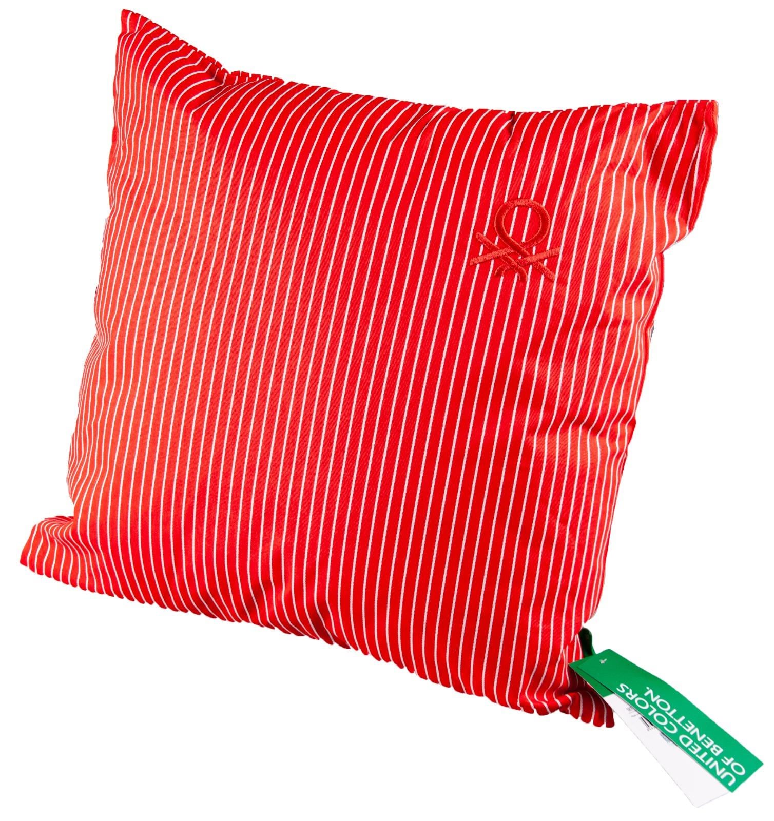 Benetton 100% Pamuk 45*45 Cm Çizgili Kırlent Dolu Kırmızı Çizgili