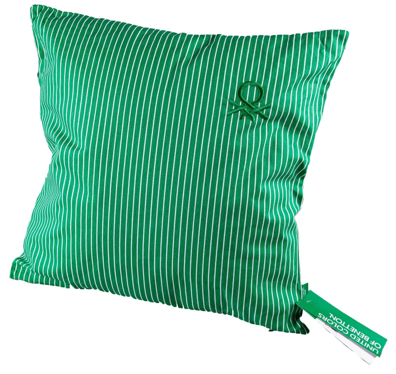 Benetton 100% Pamuk 45*45 Cm Çizgili Kırlent Dolu Yeşil Çizgili