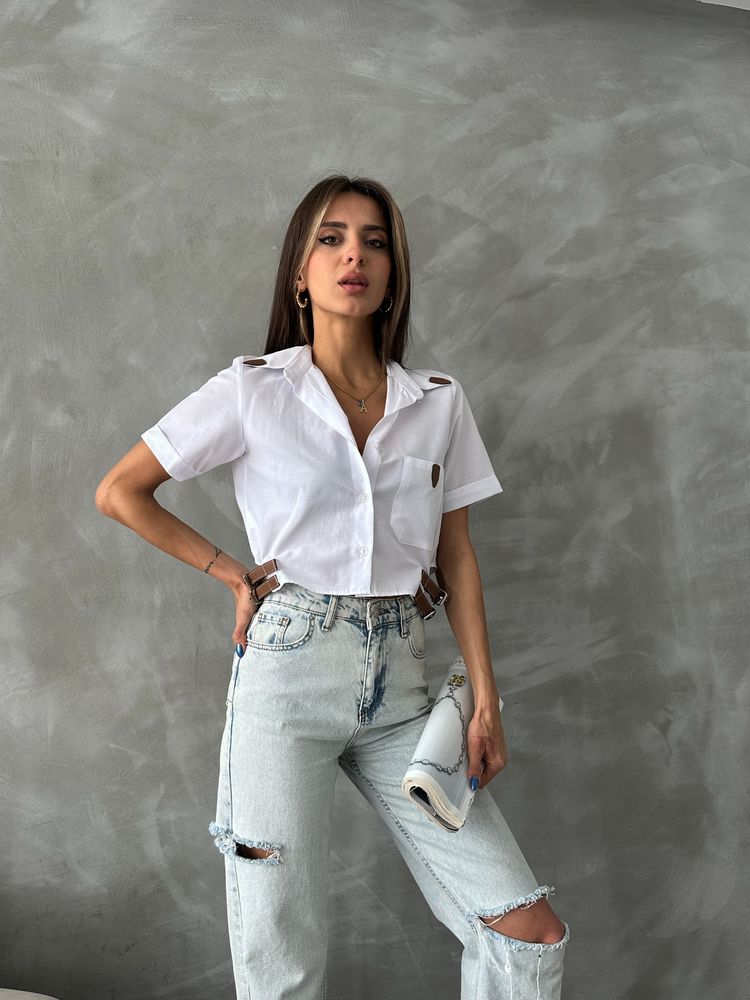 Topshow Beyaz Kemer Detaylı Toptan Gömlek