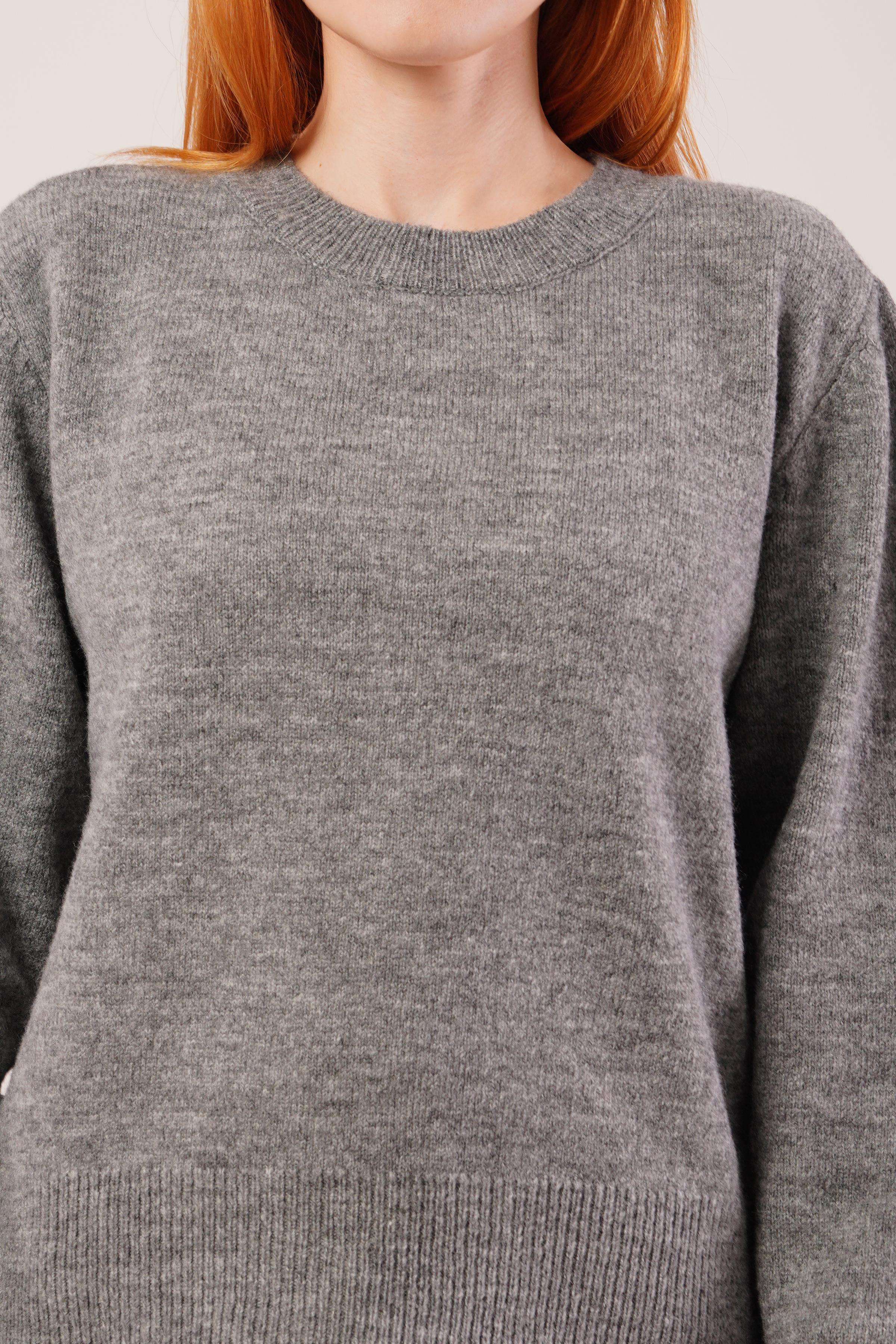 Bisiklet Yaka Düz Model Gri Triko Toptan Kazak