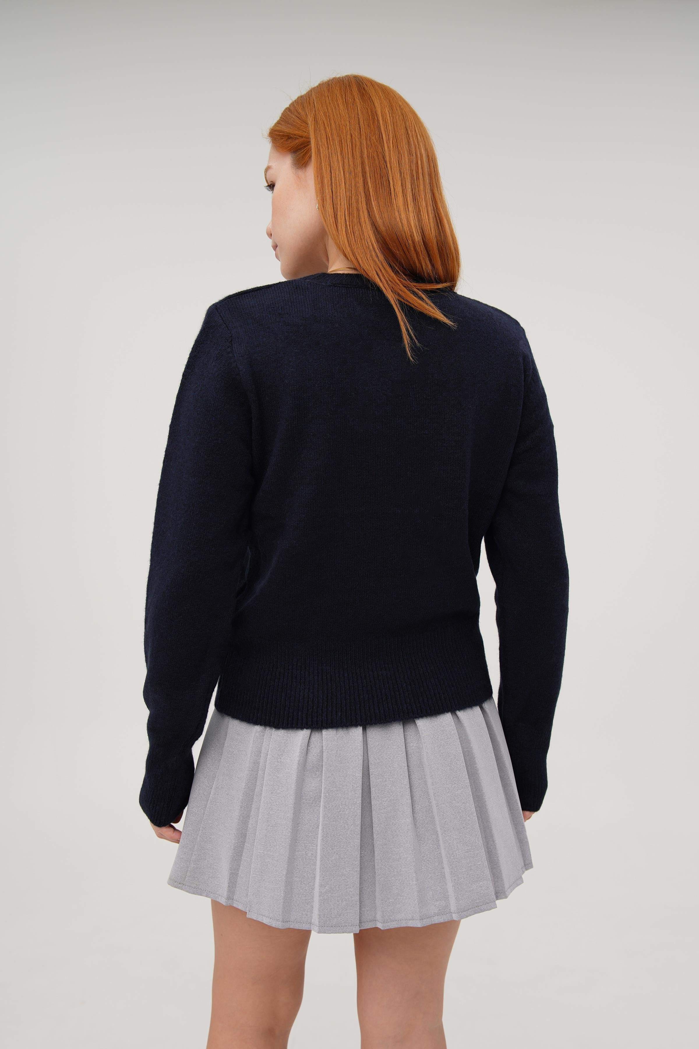 Bisiklet Yaka Düz Model Toptan Lacivert Kazak