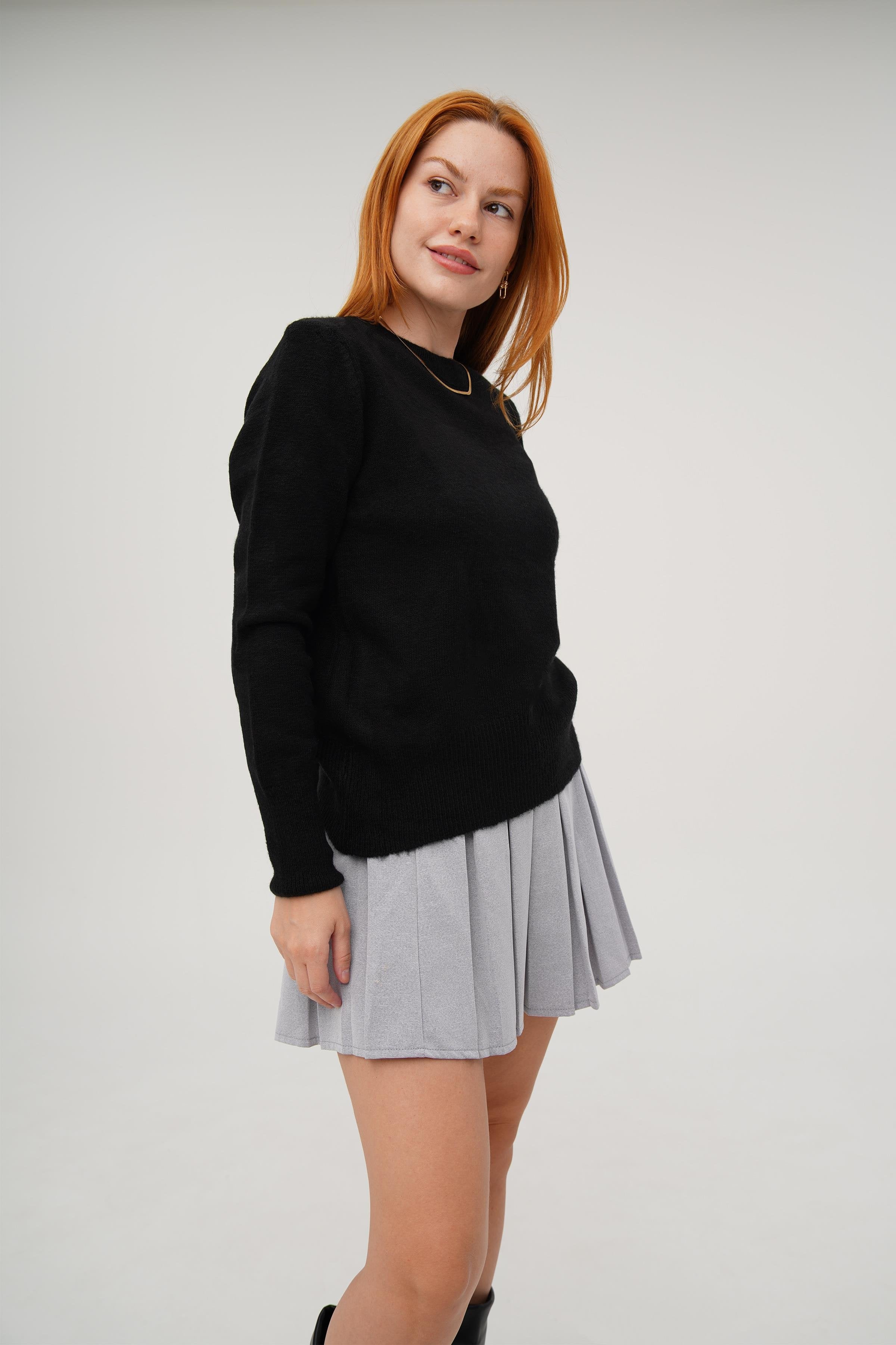 Bisiklet Yaka Düz Model Toptan Siyah Kazak