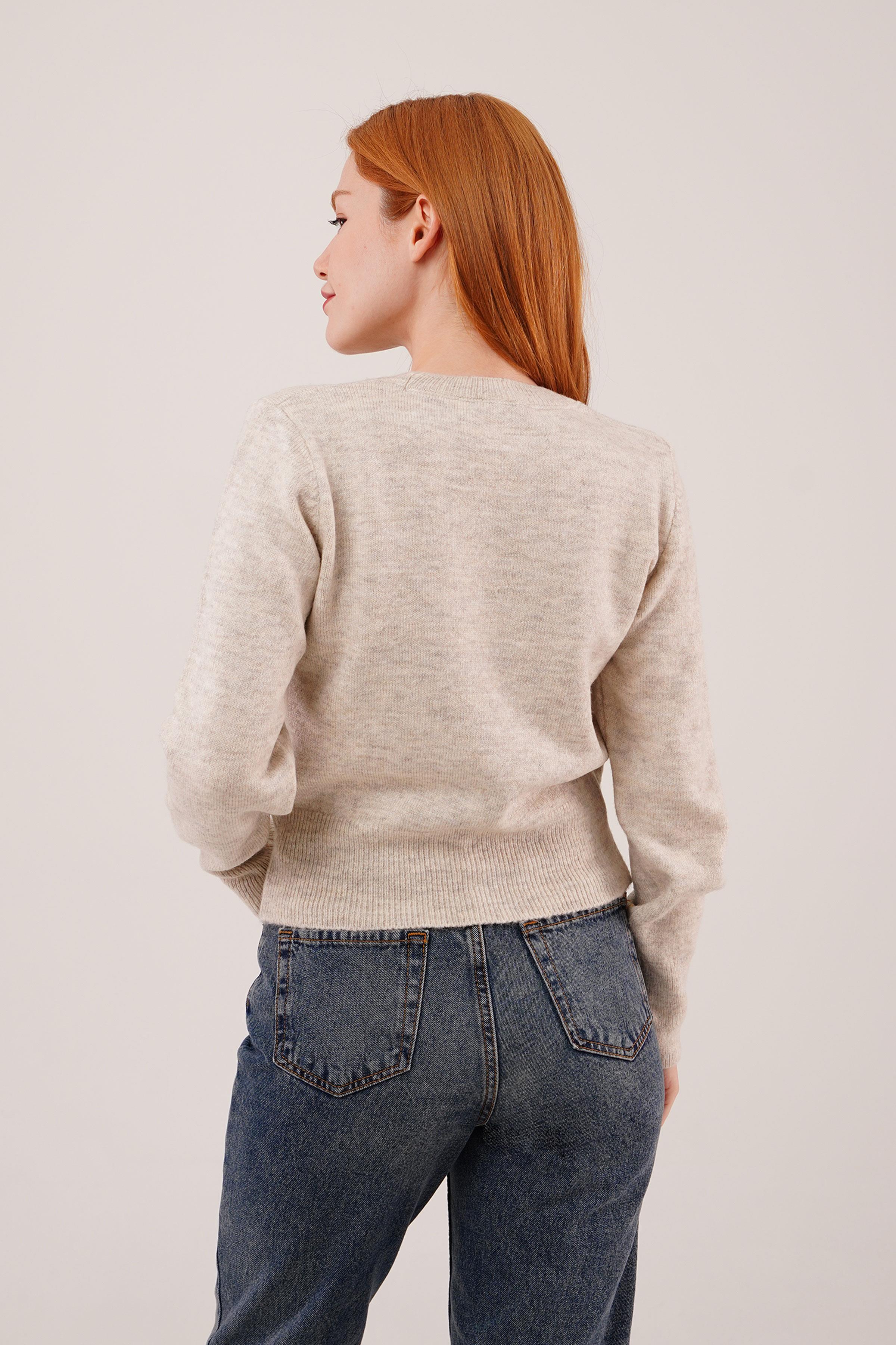 Bisiklet Yaka Düz Model Toptan Taş Kazak