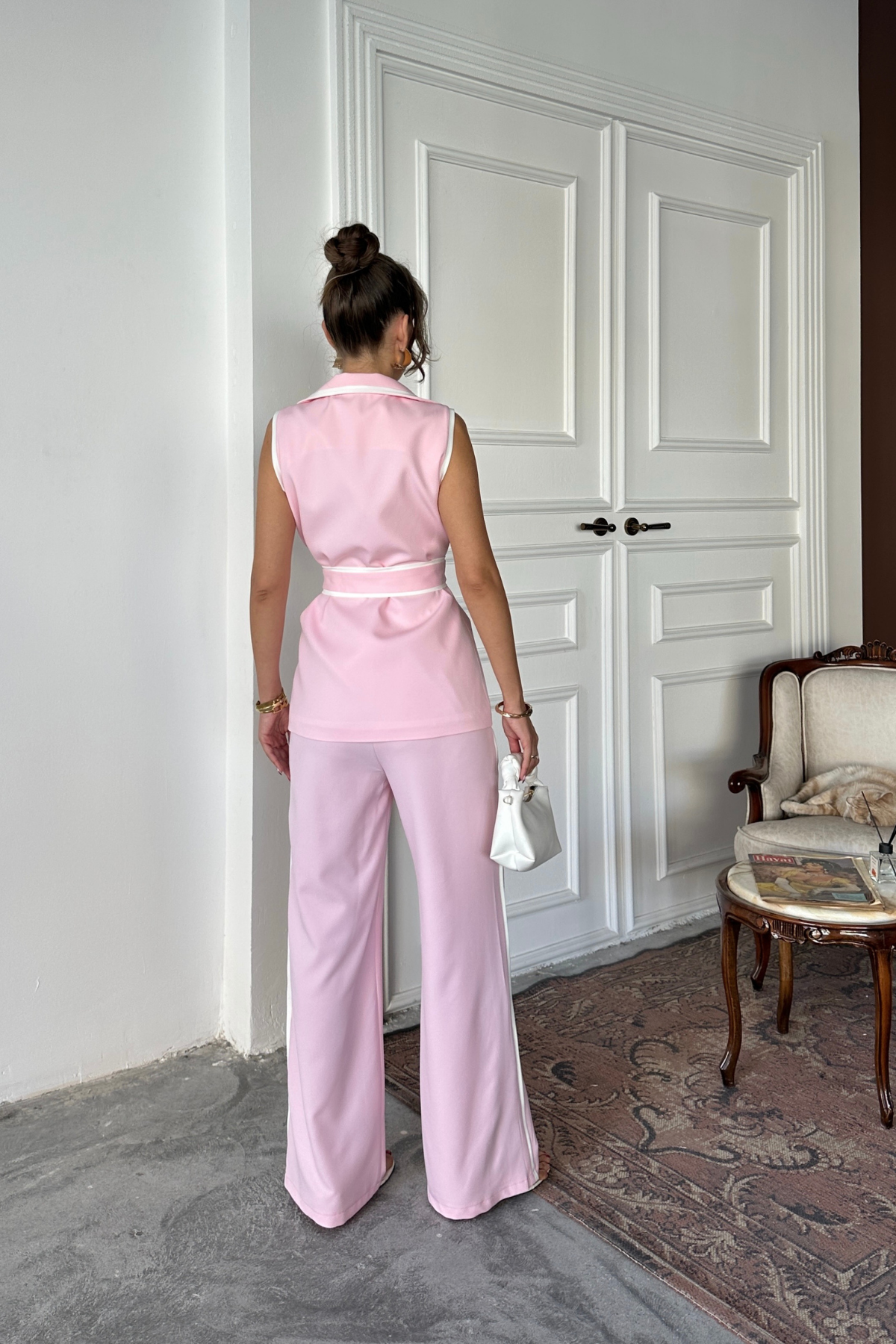 BİYE DETAYLI YELEK - PANTOLON TK KEMER DETAYLI - Pembe