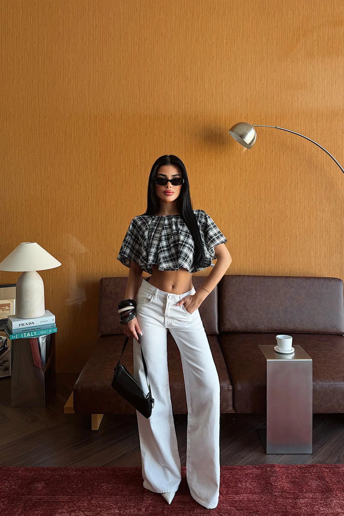 Siyah Pötikareli Crop Top