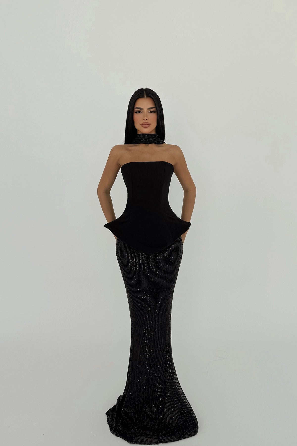 Siyah Viona Etek Üst Takım Abiye