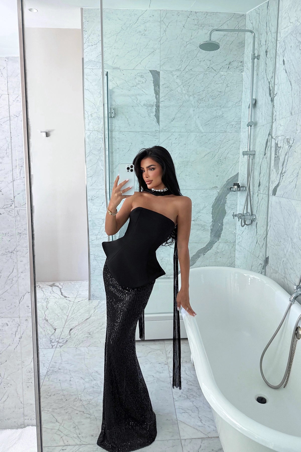 Siyah Viona Etek Üst Takım Abiye