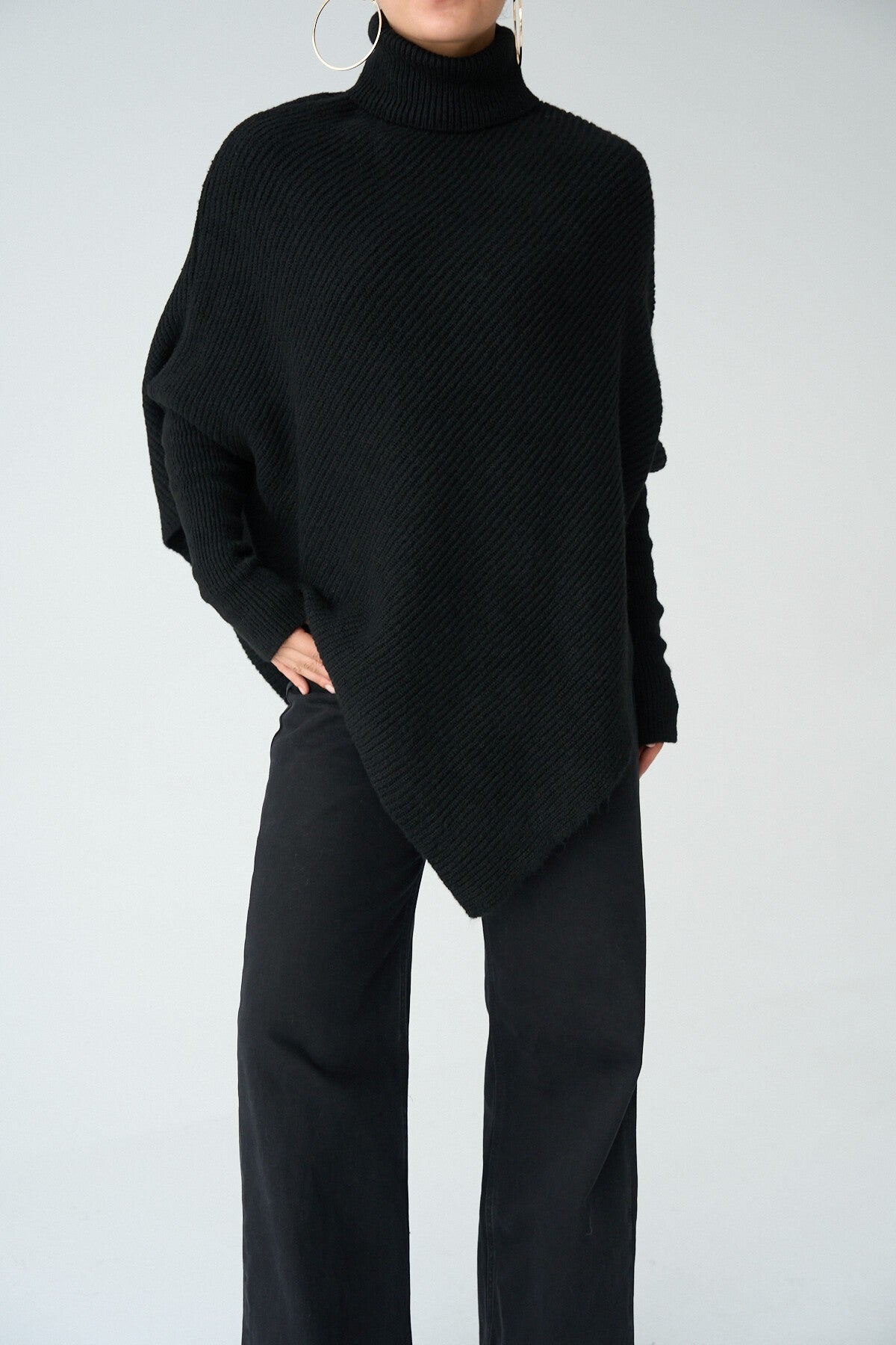 Black Turtleneck Knit Sweater