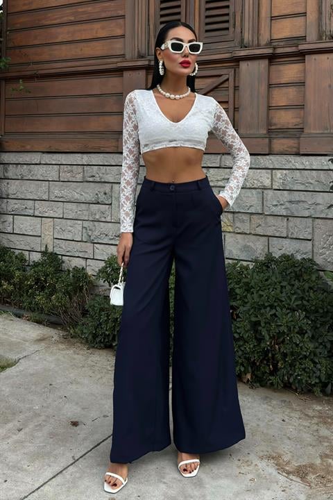 Bol Paça Palazzo Pantolon 0080 LACİVERT L