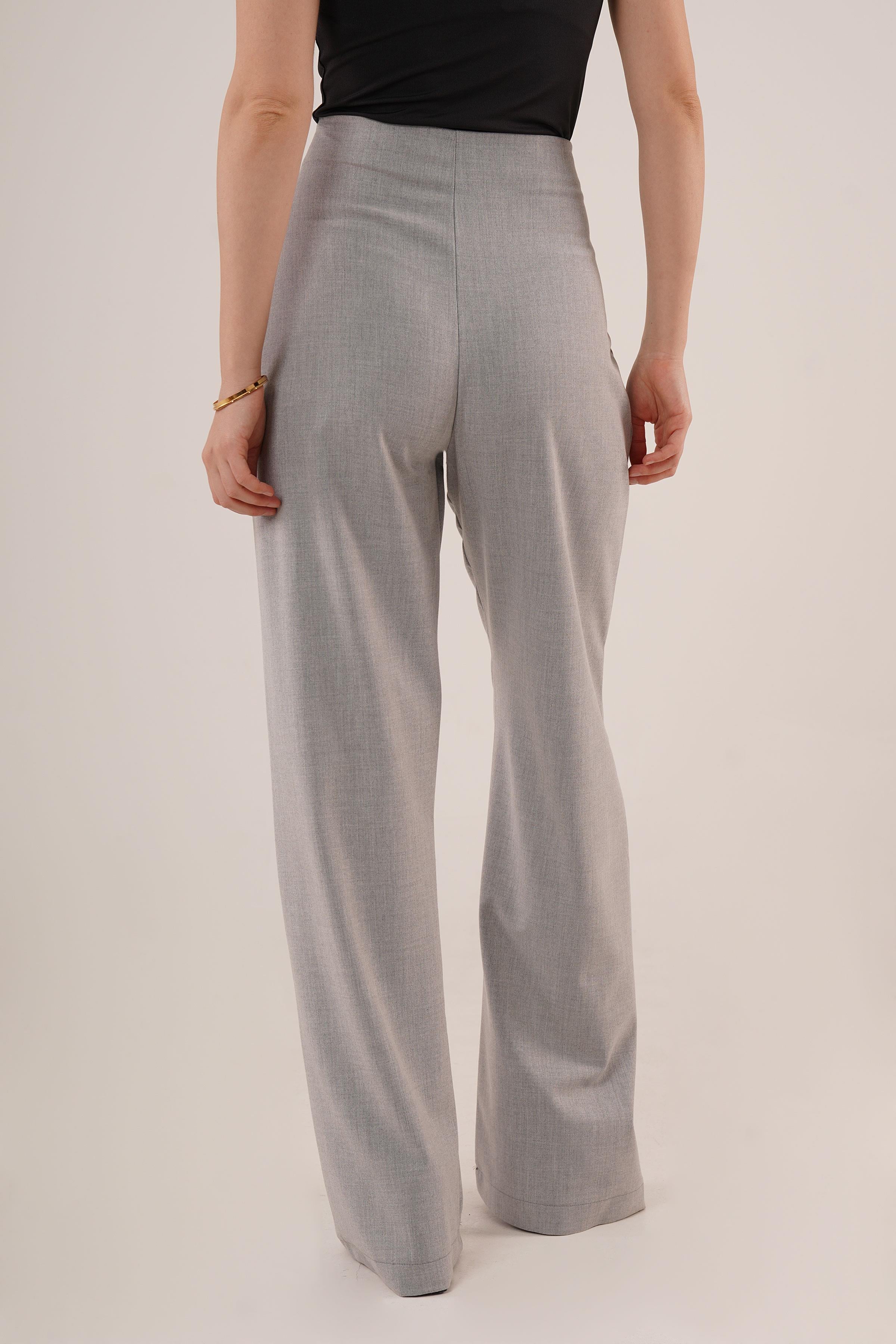 Bol Paça Yandan Fermuarlı Toptan Gri Kumaş Pantolon