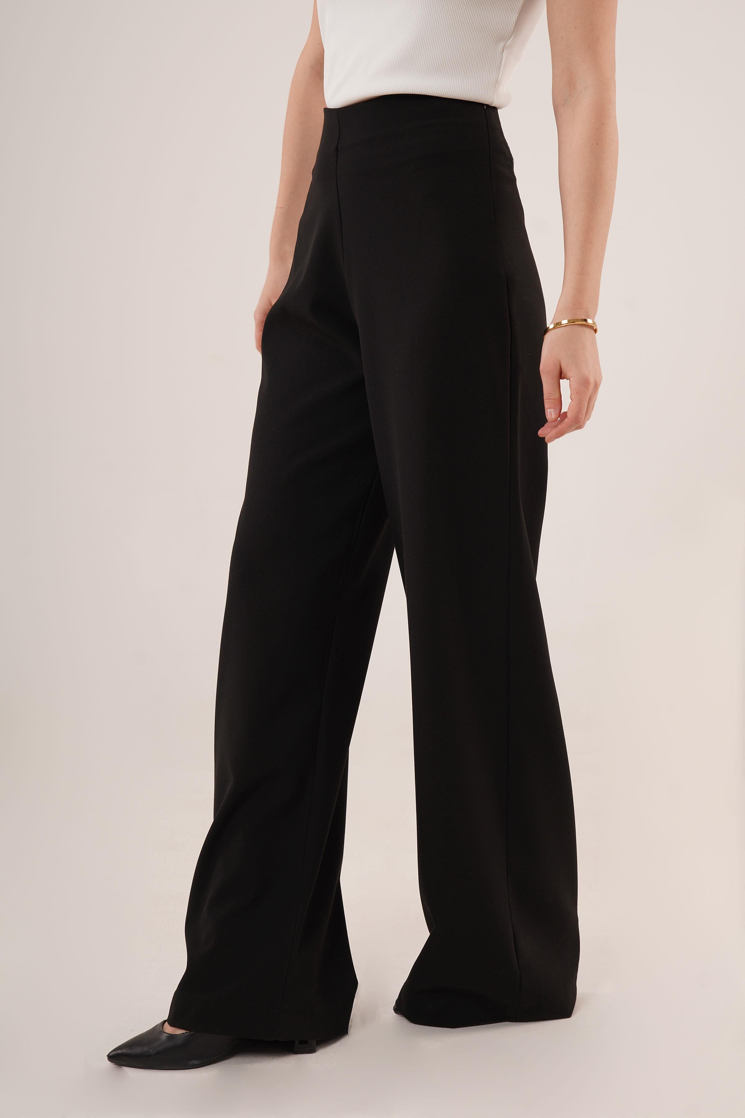 Bol Paça Yandan Fermuarlı Toptan Siyah Kumaş Pantolon