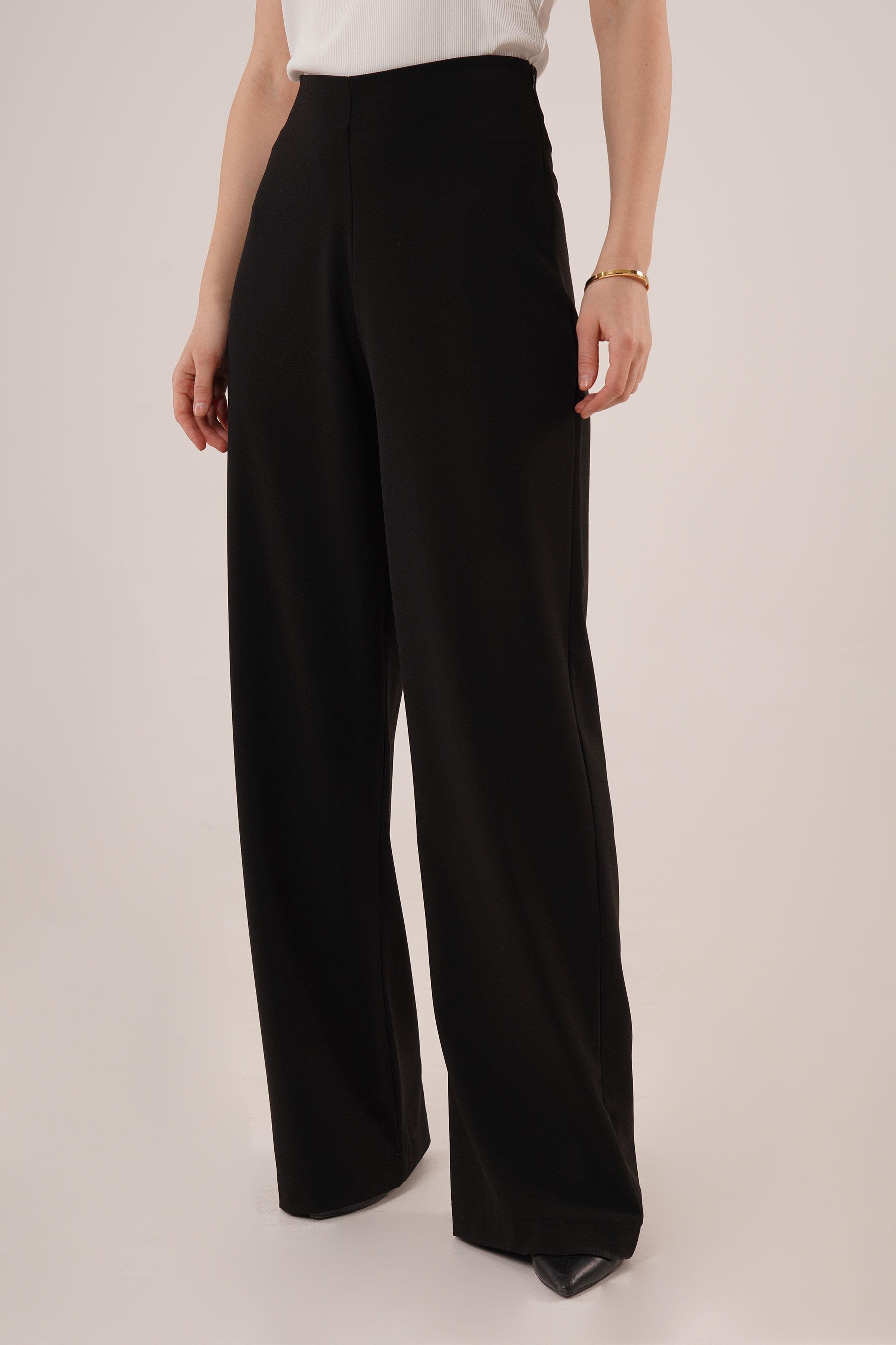 Bol Paça Yandan Fermuarlı Toptan Siyah Kumaş Pantolon Siyah S