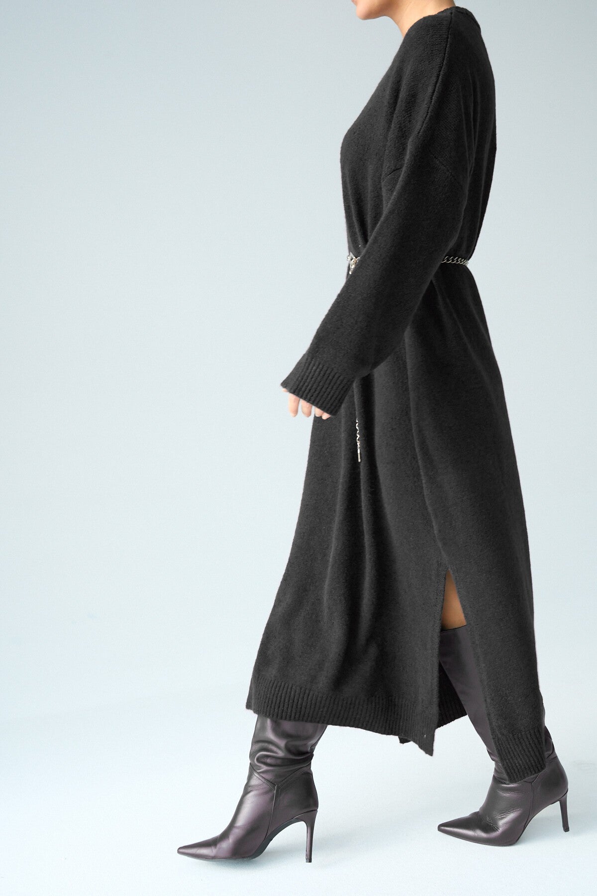 Black Full-Length Knit Dress