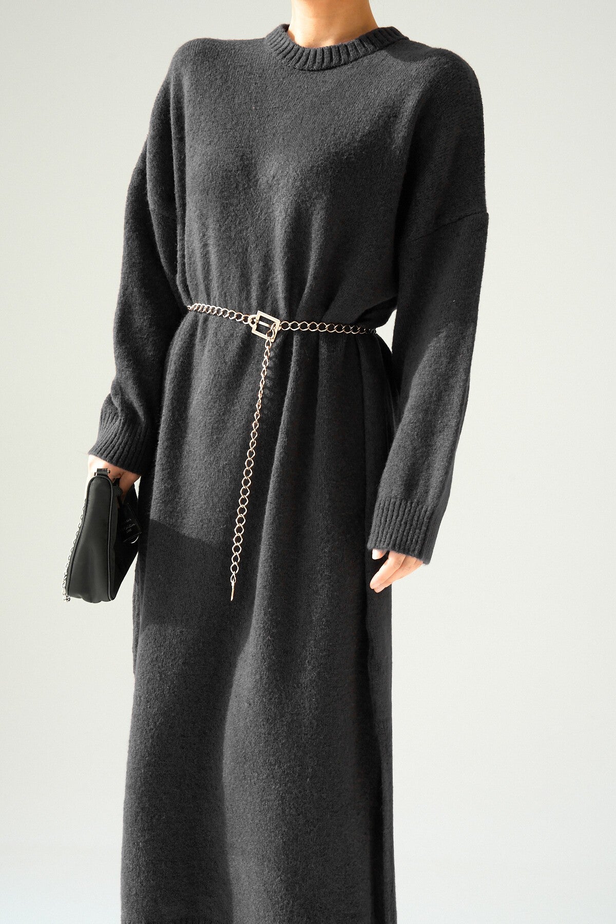 Black Full-Length Knit Dress