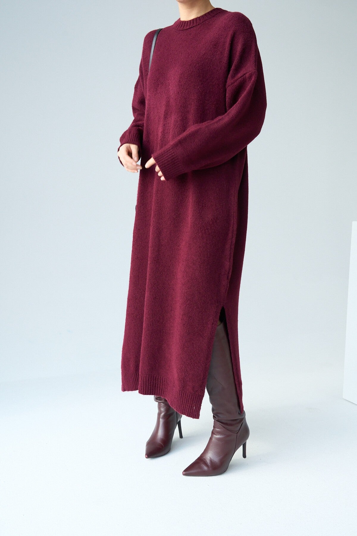 Burgundy Full-Length Knit Dress
