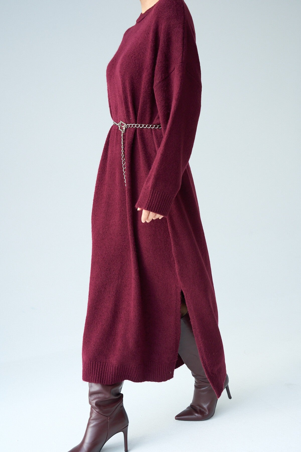 Burgundy Full-Length Knit Dress