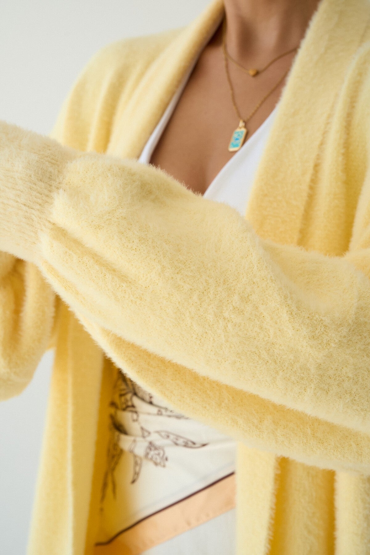 Yellow Full-Length Knit Cardigan