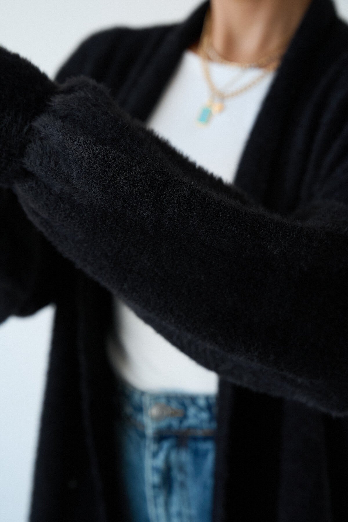 Black Full-Length Knit Cardigan