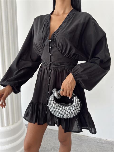 Brode Şeritli Eteği Fırfırlı Elbise 2897