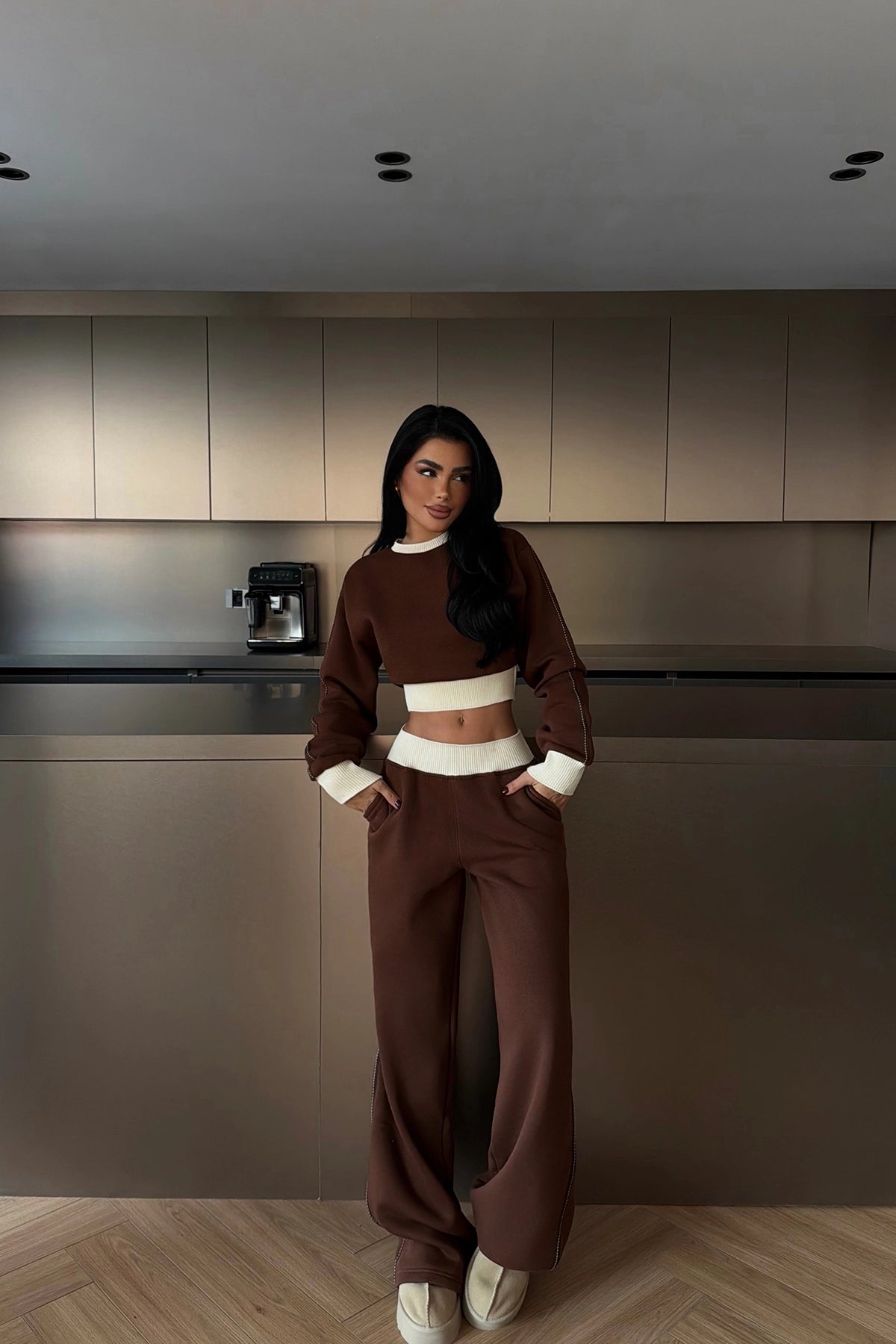 Kahverengi Quill Eşofman Takımı XS