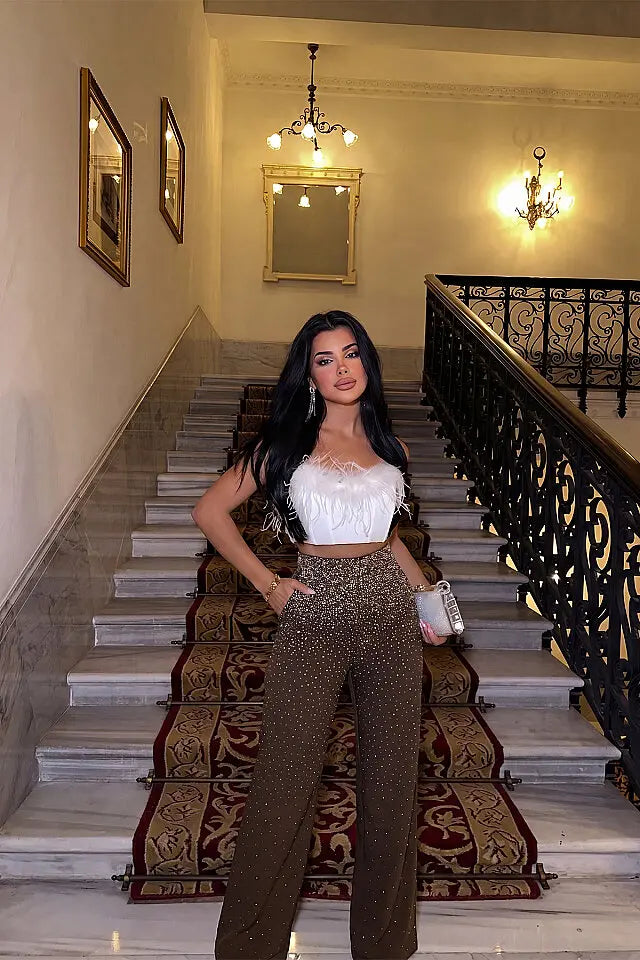 Kahverengi Shynix Taşlı Pantolon