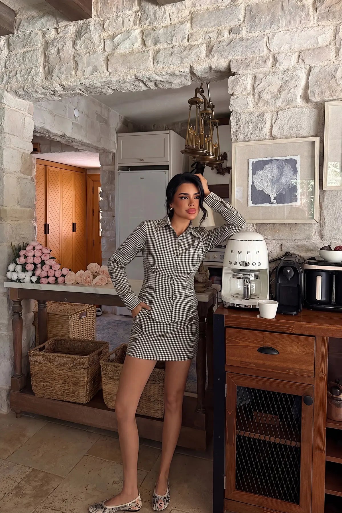 Kahverengi Çİzgili Etekli Takım