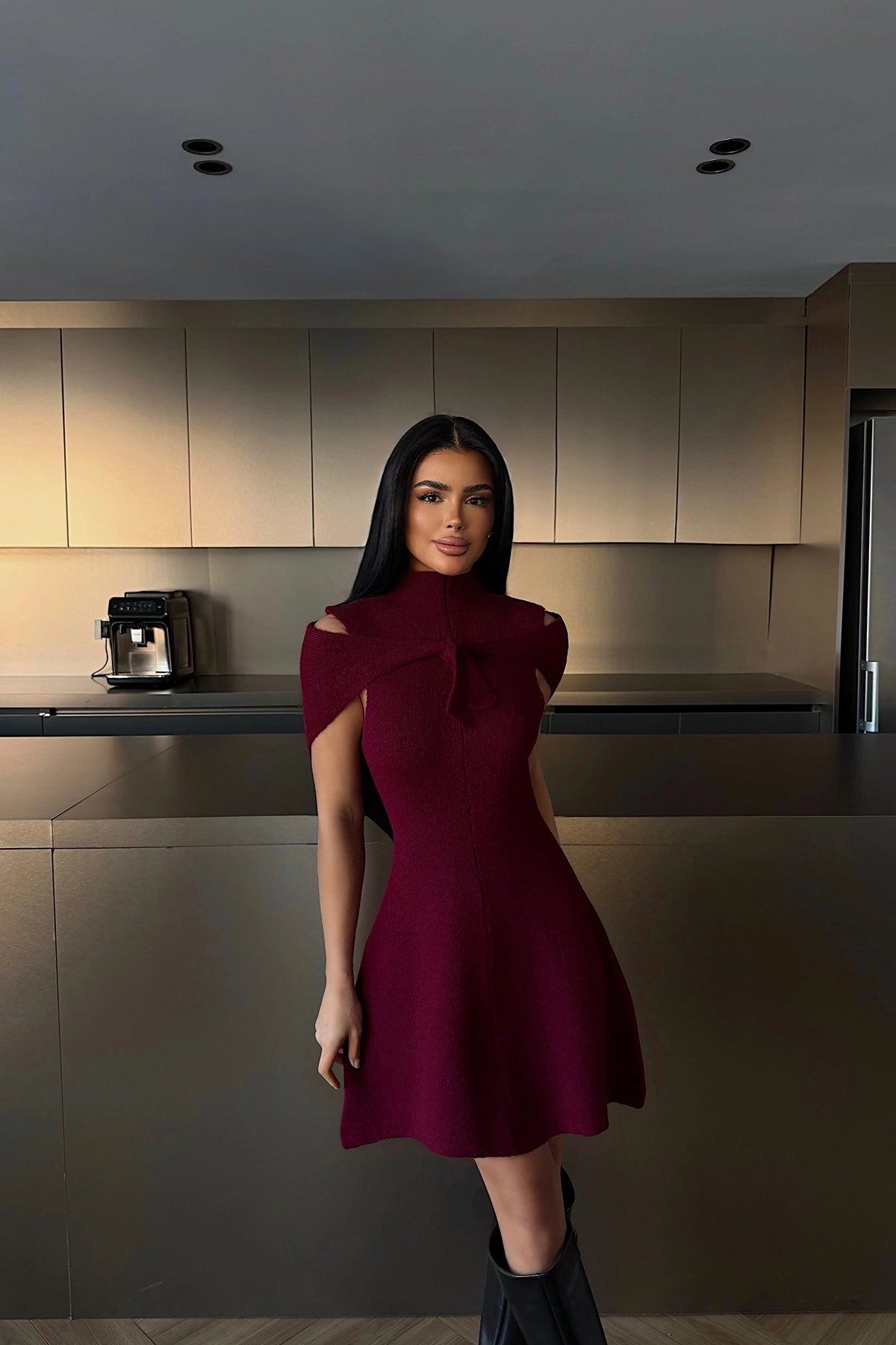 Bordo Midi Elbise