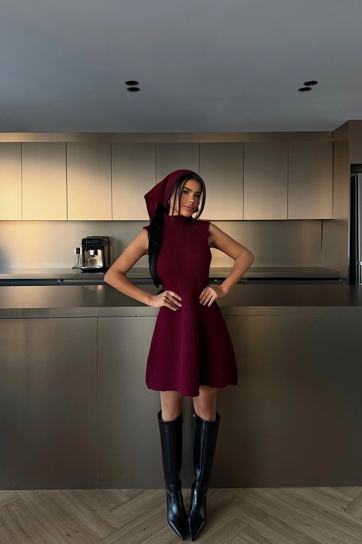 Bordo Midi Elbise