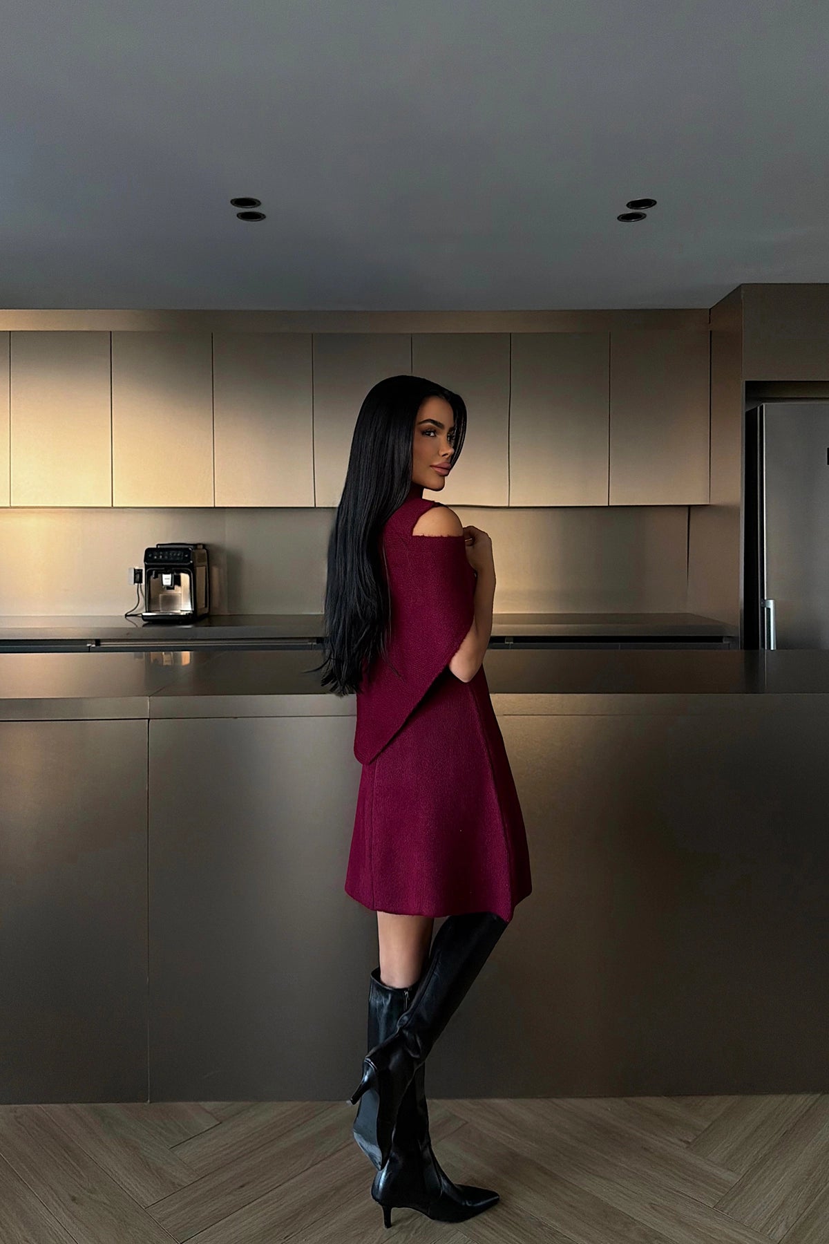 Bordo Midi Elbise