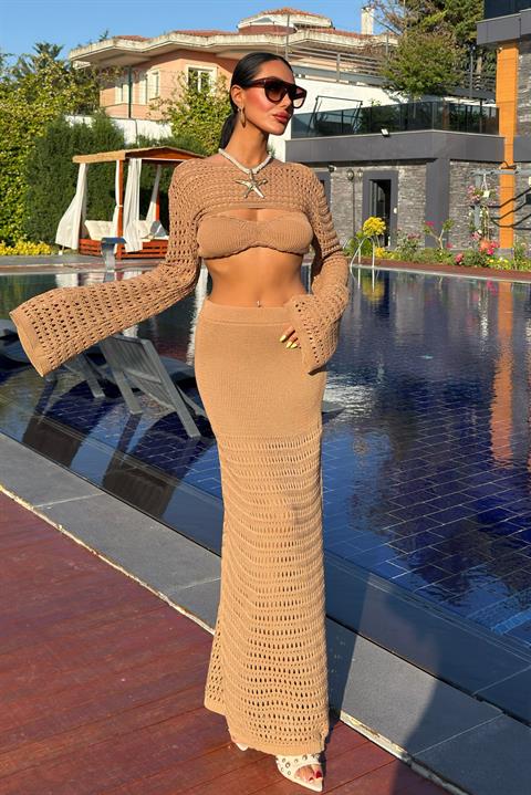 Büstiyer ve Bolerolu Ajur Üçlü Takım 10087