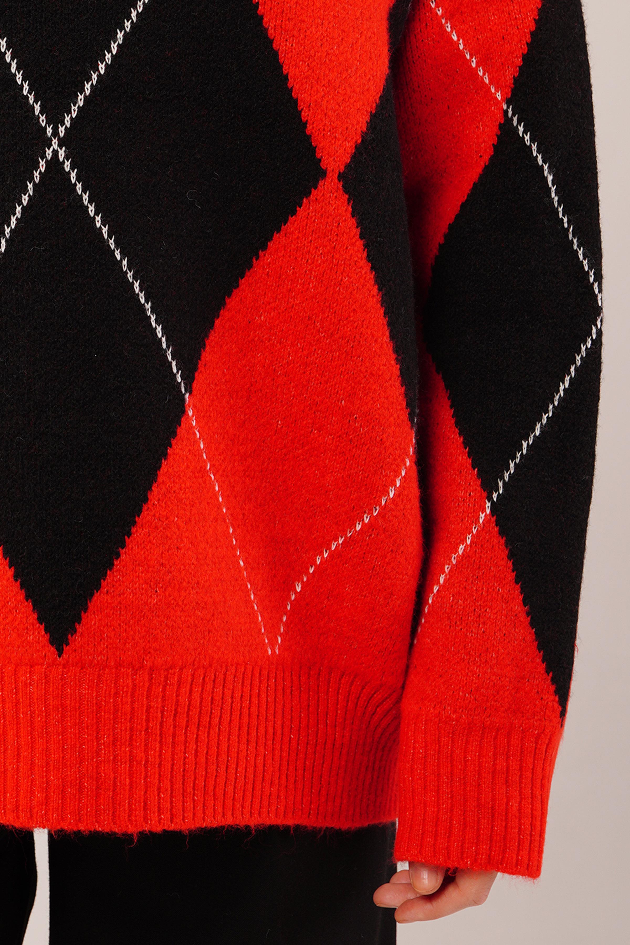 Büyük Baklava Desen Toptan Kırmızı Triko Kazak