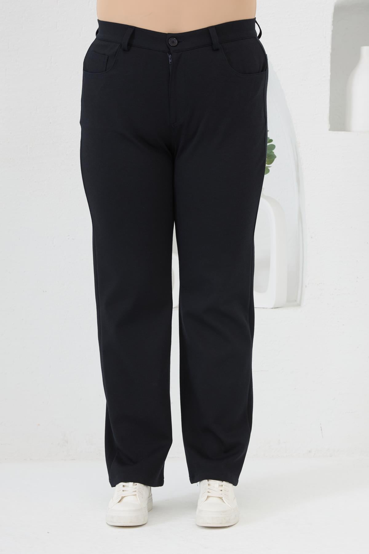 Plus Size Wide Leg Steel Knit Trousers Navy